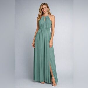TFNC London Size 8 Soft Sage Green Polyester Chiffon Pleated Lined Gown